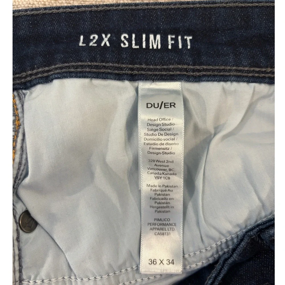 DU/ER L2X Slim Fit Performance Denim Jeans Dark Wash Size 36x34